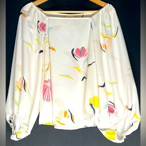 A New Day Cream w/ Floral Print Chiffon Pullover Flowy Blouse Women’s Small